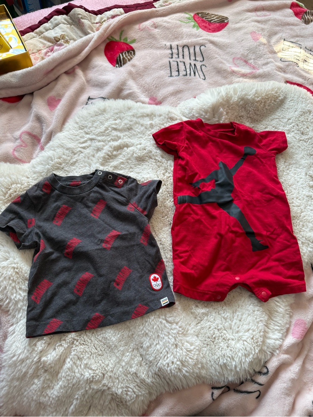 Jordan Kids Red & Gray Short Sleeve Tee and Romper Set